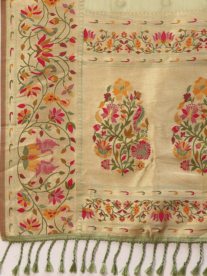 Zari Border Booti Handloom Woven Saree