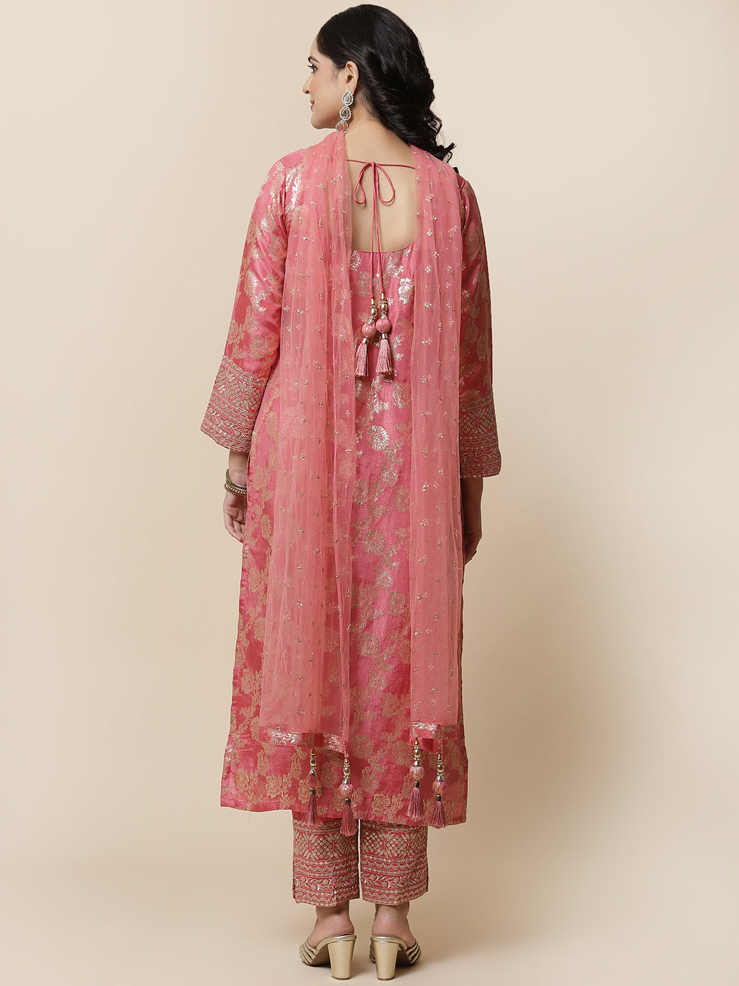 Floral Woven Handloom Kurta With Pants &amp; Dupatta
