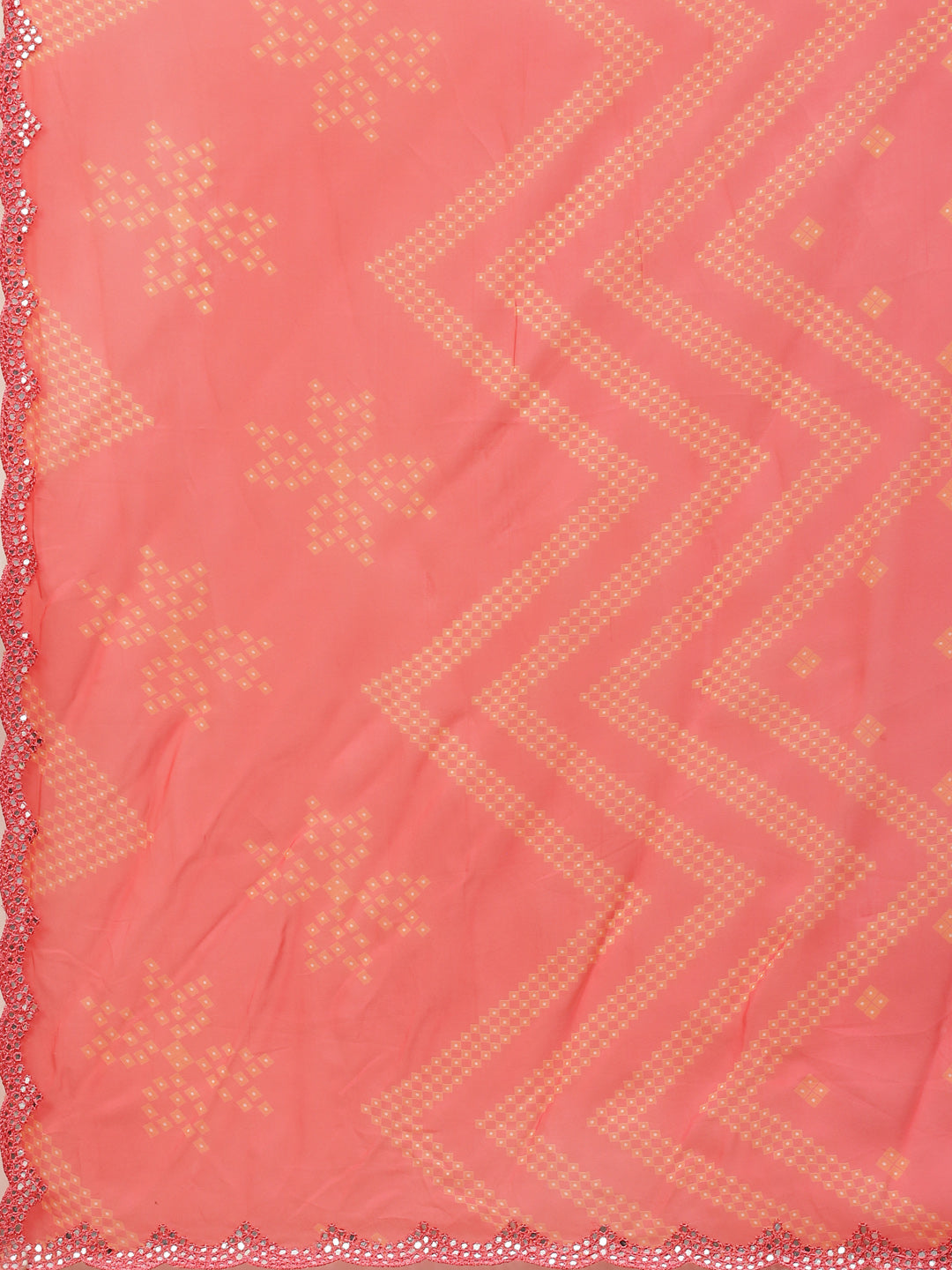 Printed &amp; Mirror Work Organza Saree