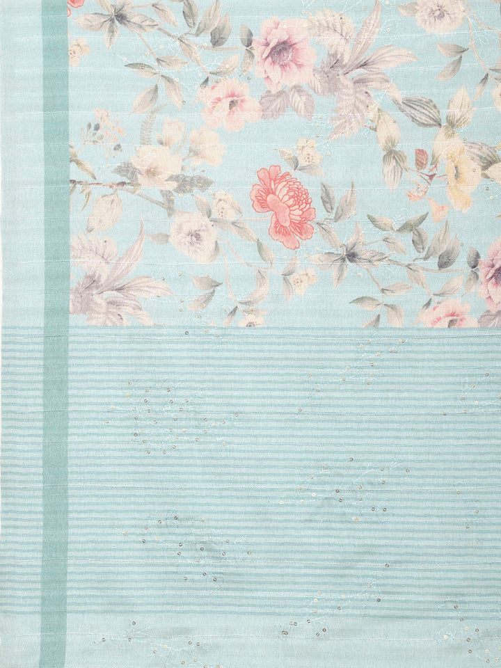 Digital Floral Printed Tussar Saree