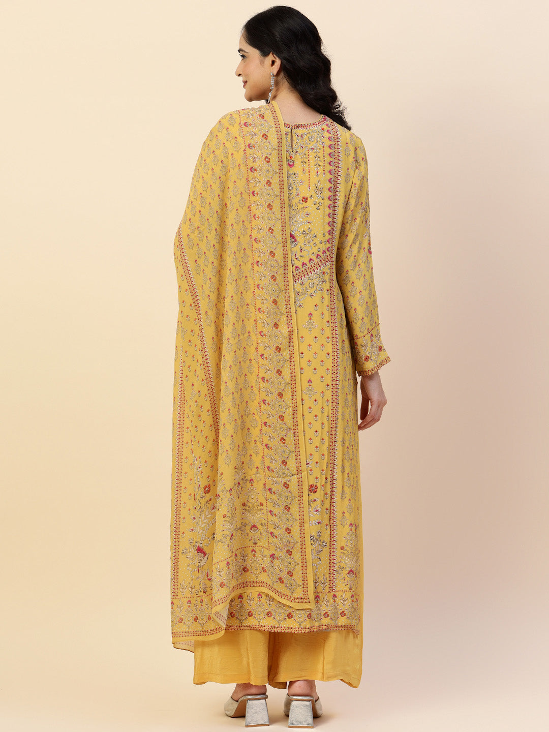 Digital Printed Crepe Kurta With Palazzo &amp; Dupatta