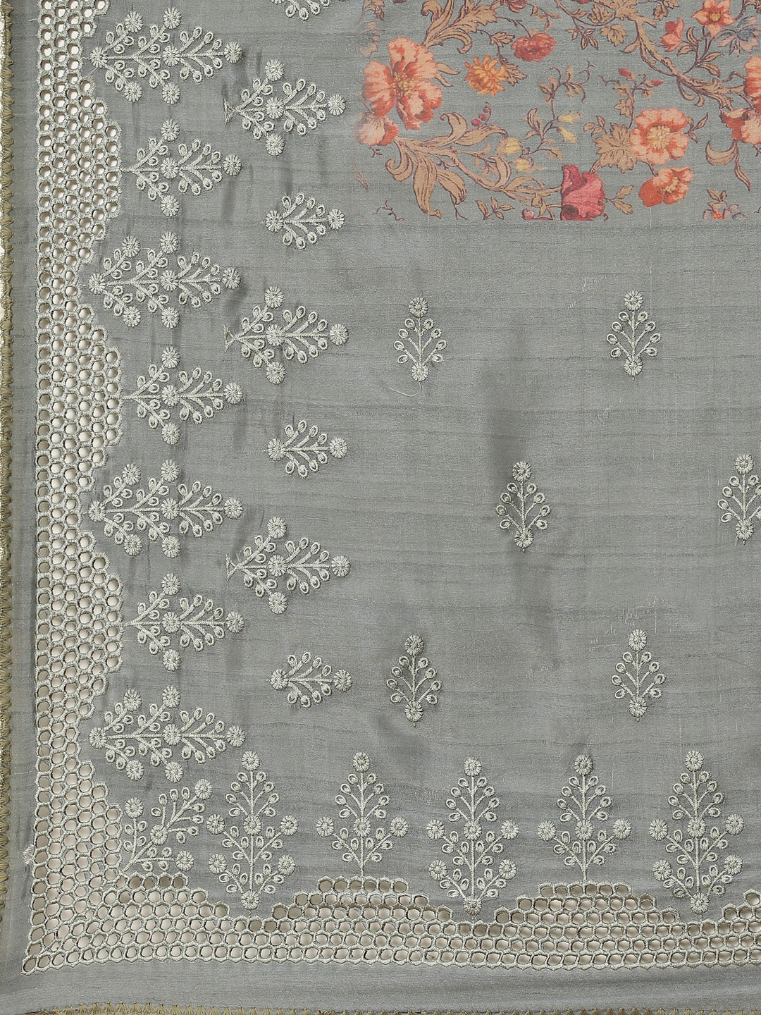 Floral Printed &amp; Embroidered Handloom Saree