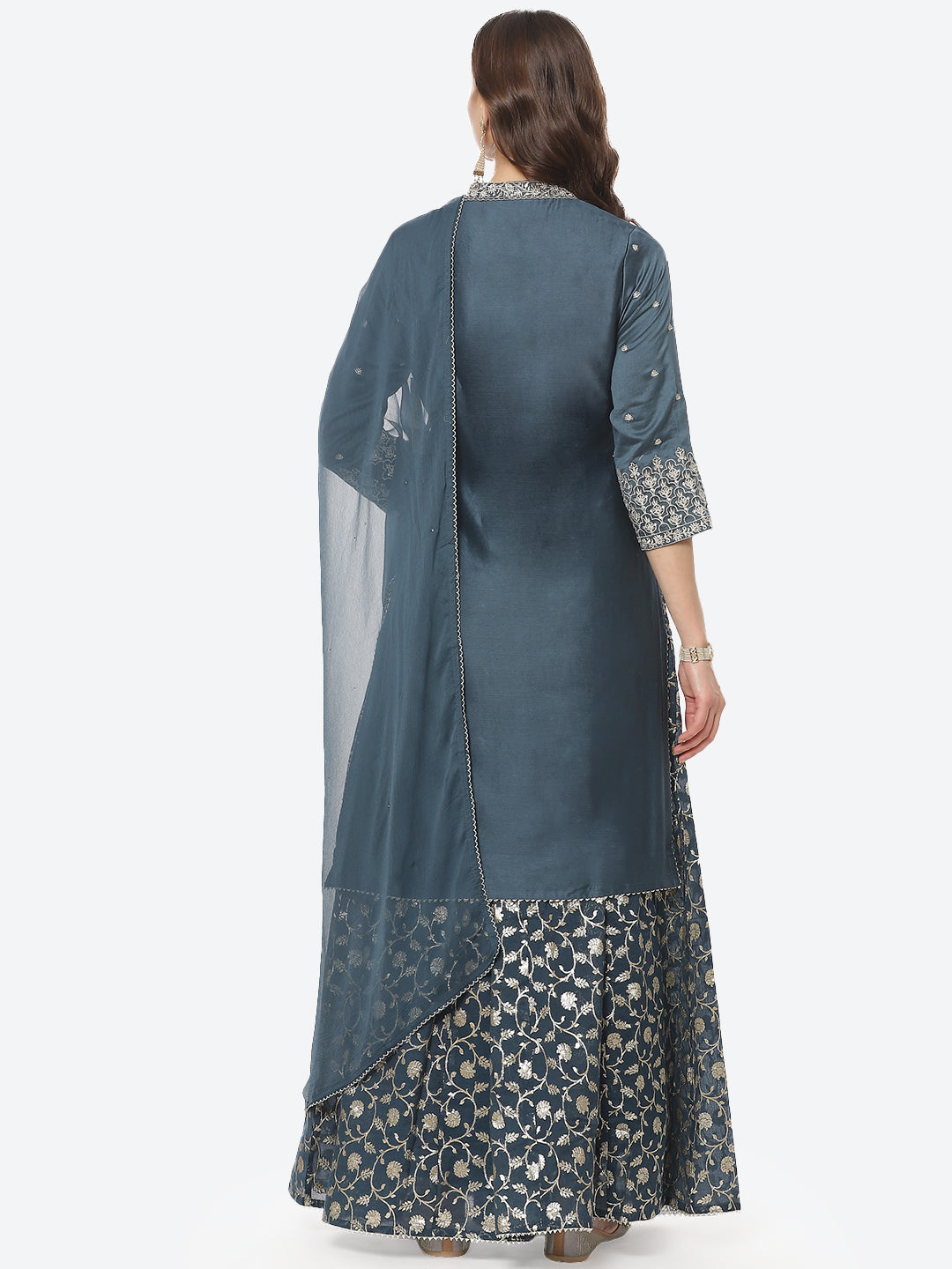 Zari Booti Embroidered Cotton Chanderi Stitched Salwar Kameez With Chiffon Dupatta