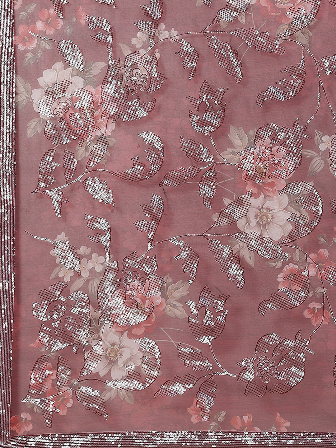 Floral Digital Printed Sequence Organza Saree