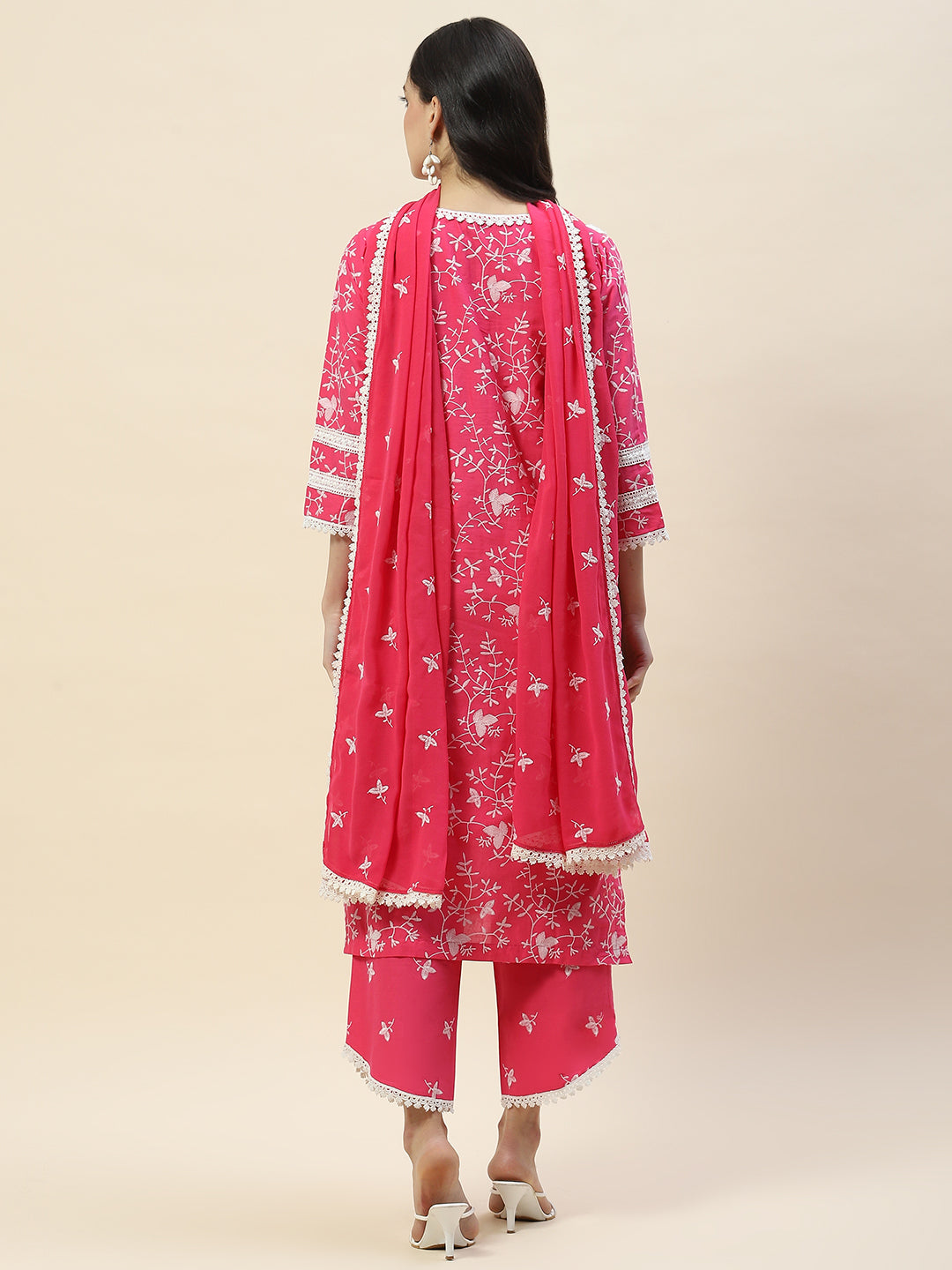 Printed &amp; Embroidered Cotton Suit Set With Dupatta