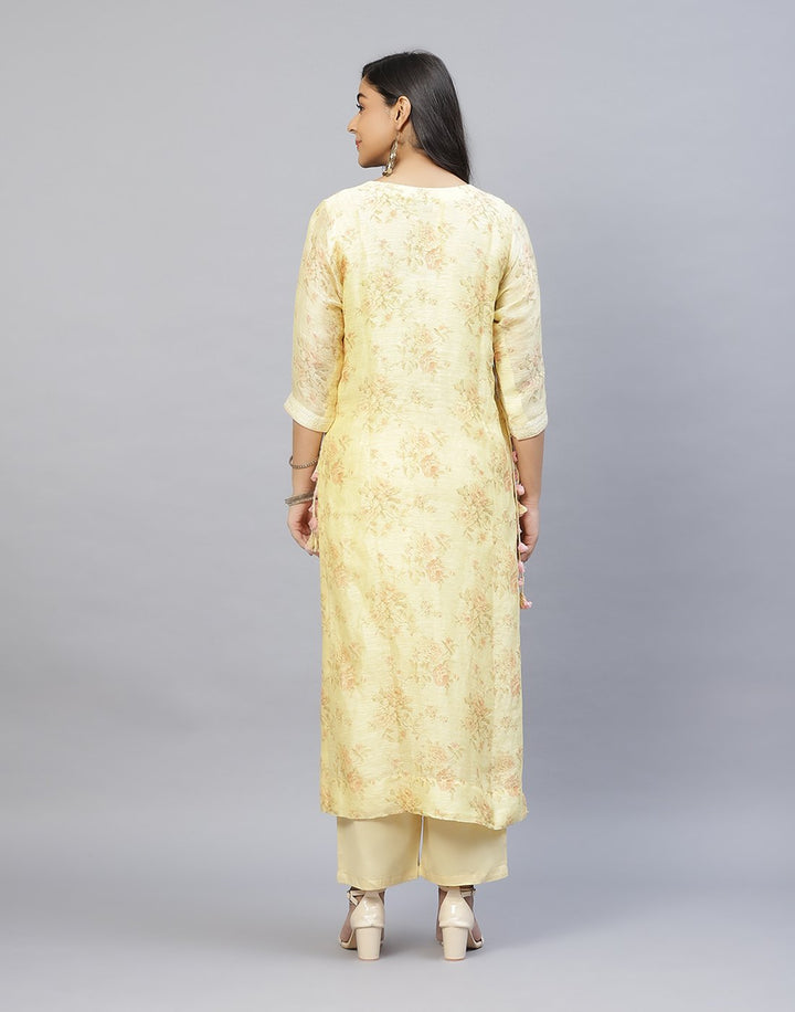 Cotton Chanderi Printed Kurti Pant Set