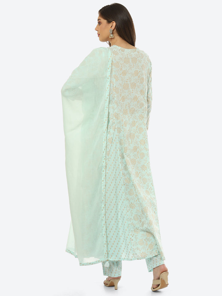 Gota Work Cotton Kurta With Pant &amp; Dupatta