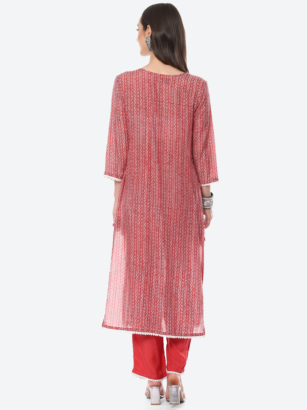 Mirror Neck Embroidered Printed Muslin Kurta With Palazzo