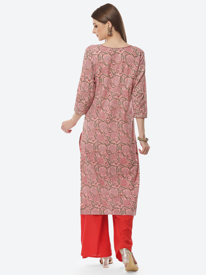 Printed Neck Embroidered Cotton Kurti
