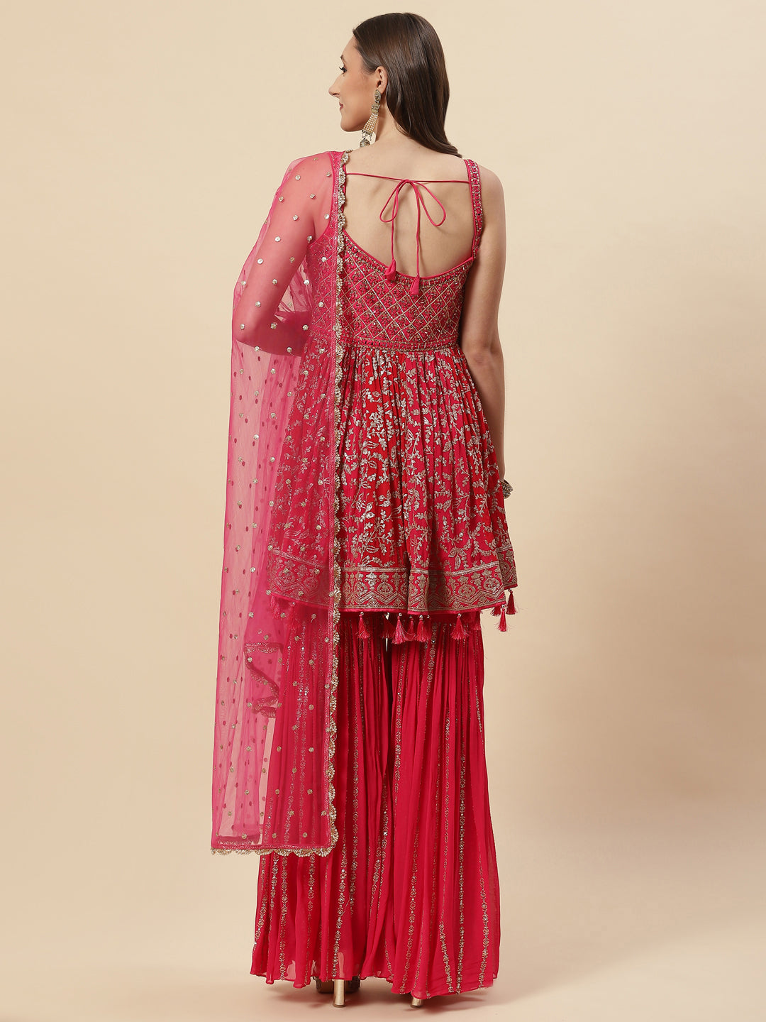 Sequin Embroidered Crepe Kurti With Garara &amp; dupatta