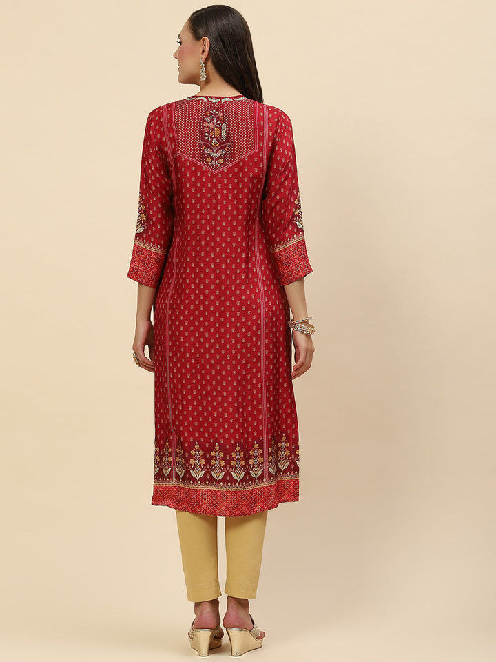 Neck Embroidered &amp; Printed Handloom Kurta