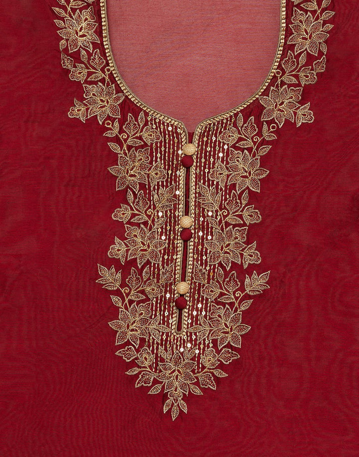 Embroidered Chanderi Suit Piece With Organza Dupatta