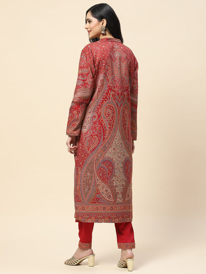 Resham Jaal Woven Pashmina Kurta With Pants &amp; Jacket