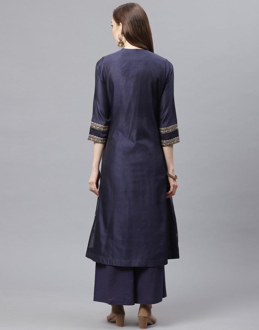 Straight Cotton Chanderi Kurta With Plazzo