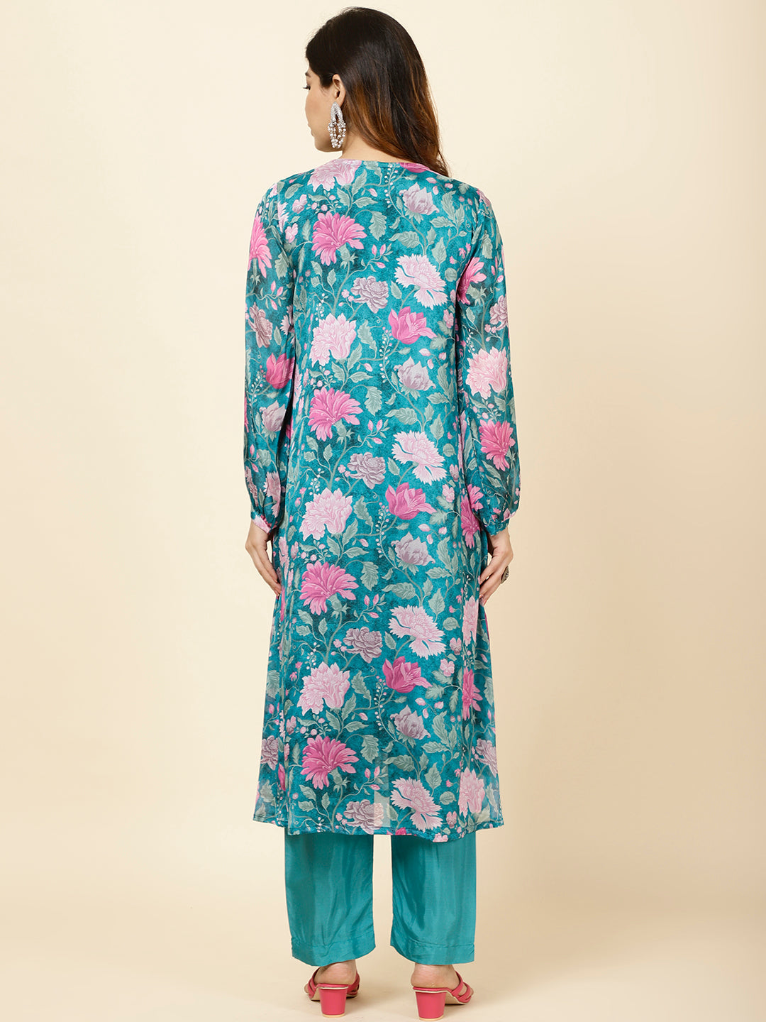Printed Chinnon Kurta With Pants