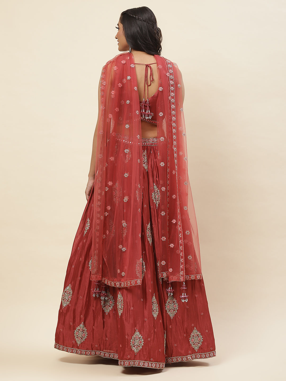 All Over Embroidered Crepe Choli With Lehenga &amp; Dupatta