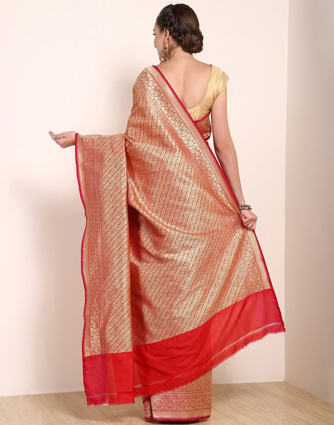 MBZ Meena Bazaar-Red Banarasi Art Handloom Saree