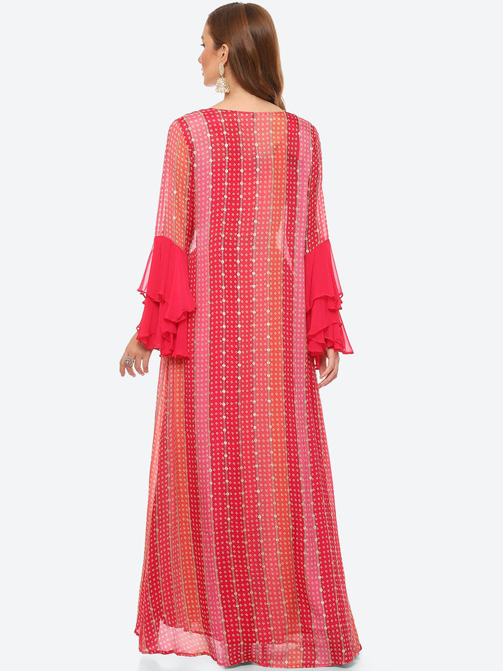 Zari Embroidered Booti Georgette Crop Top With Palazzo &amp; Jacket