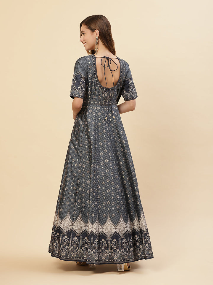 Digital Printed Art Tussar Anarkali Kurti With Chudidar And Net Dupatta