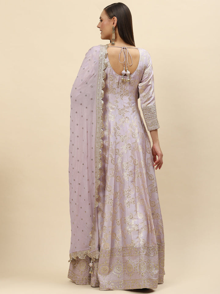 Brocade Embroidered Banarasi Handloom Kurta With Churidar &amp; Dupatta