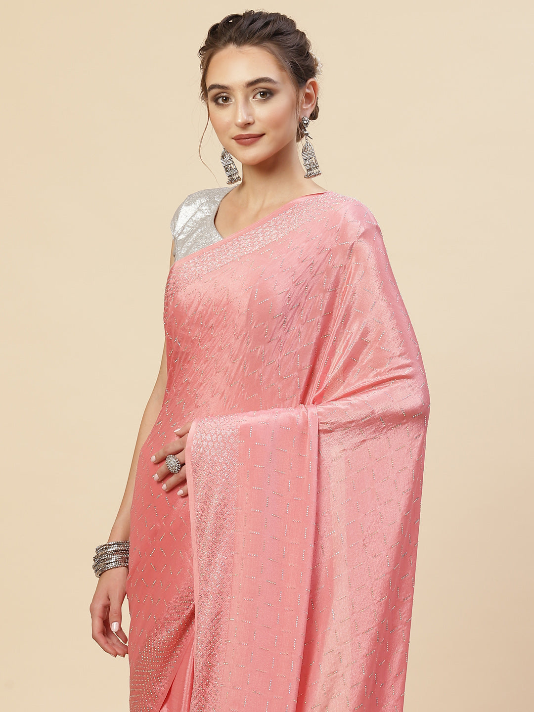 Stone Georgette Plain Saree