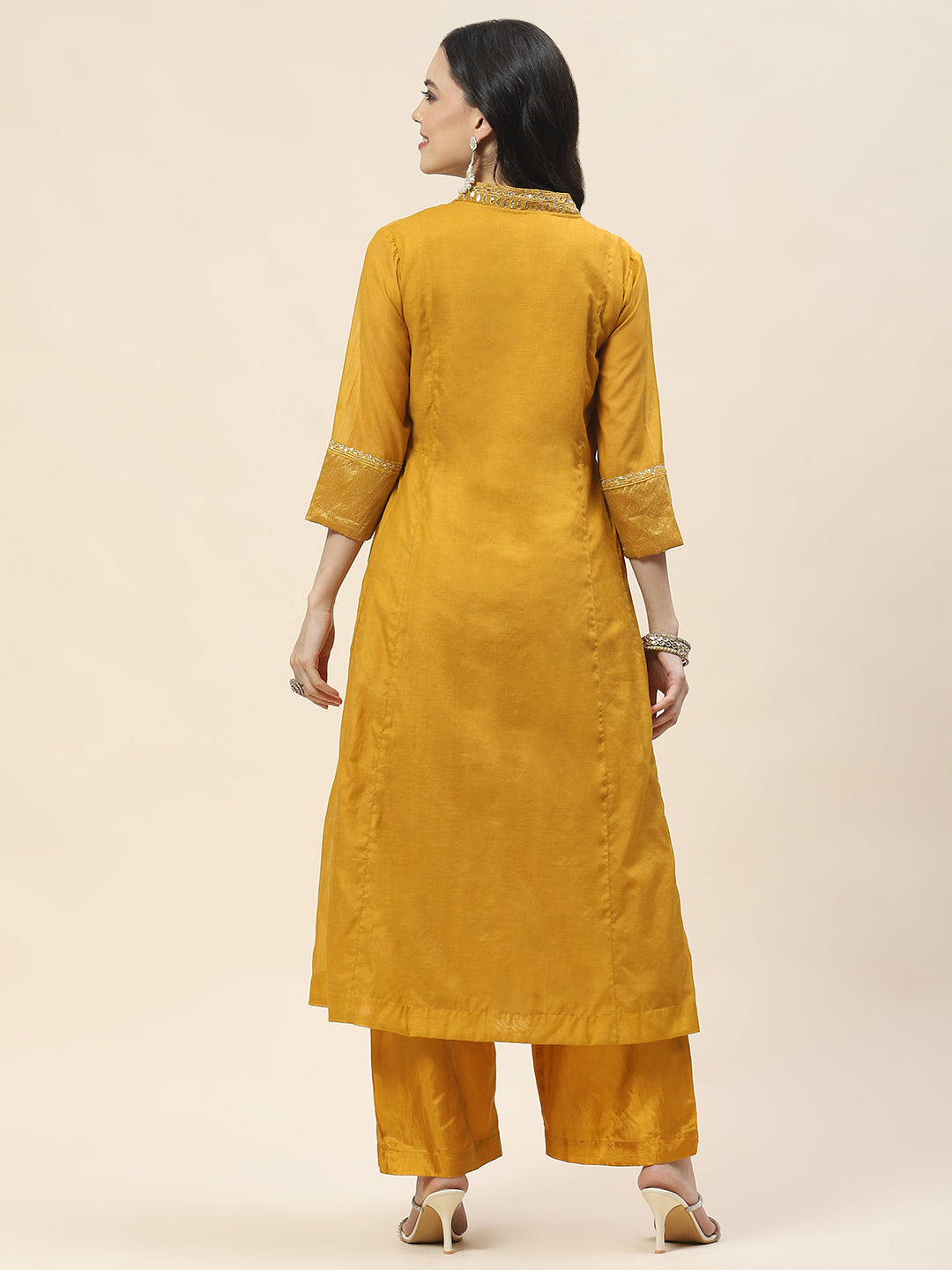 Neck Embroidered Chanderi Kurta With Pants