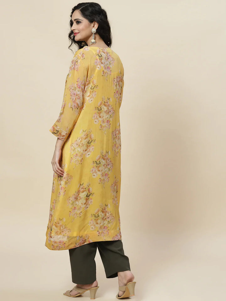 Floral Printed Organza Kurta With Palazzo &amp; Inner
