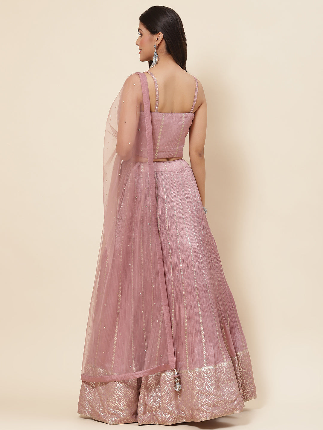 Sequin Embroidered Georgette Choli With Lehenga &amp; Dupatta