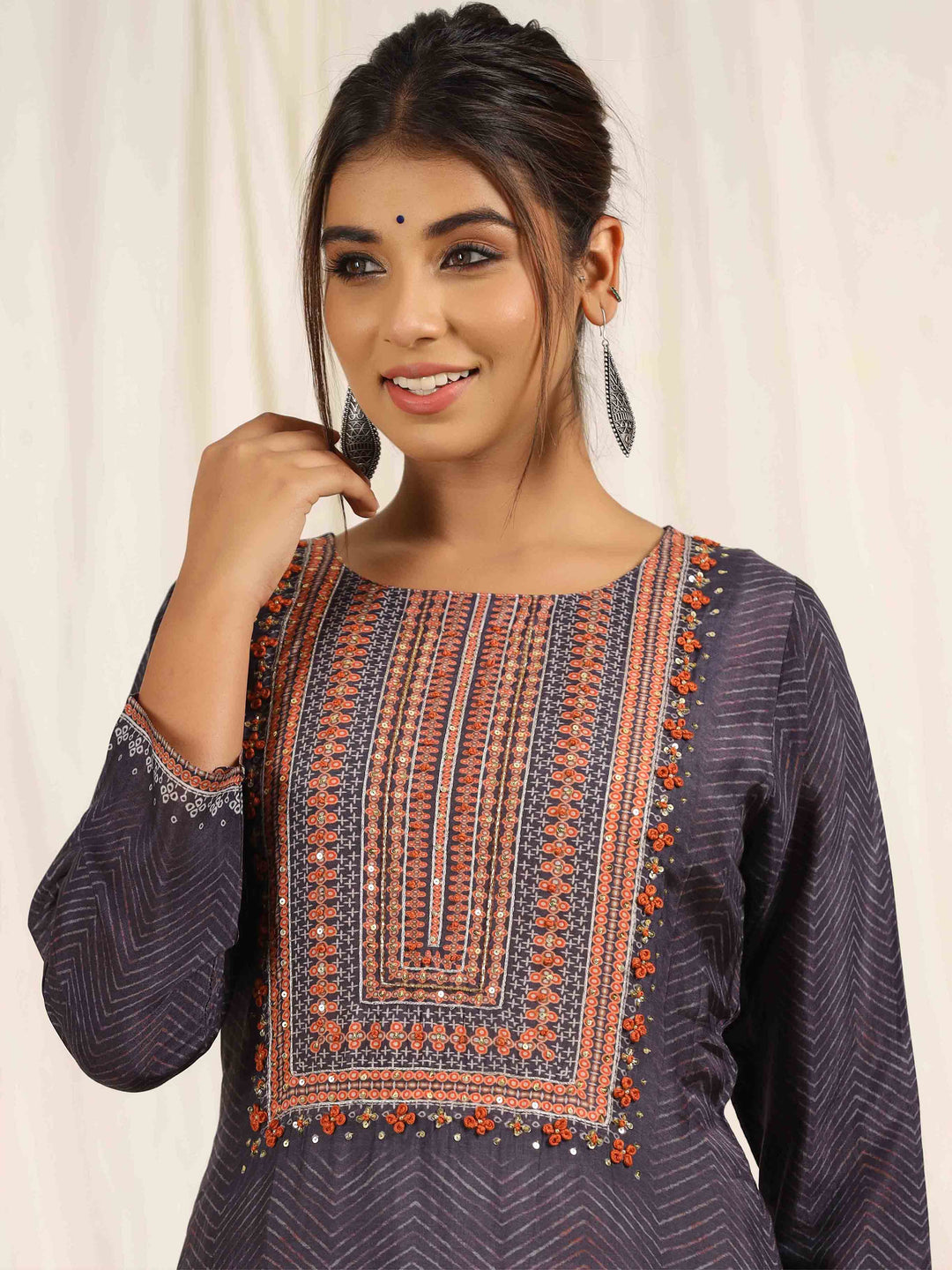 Printed With Yoke Embroidered Muslin Kurta