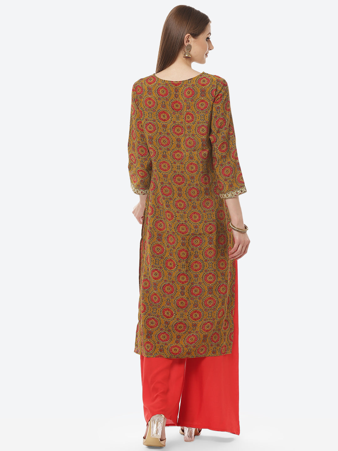 Printed Neck Embroidered Cotton Kurti