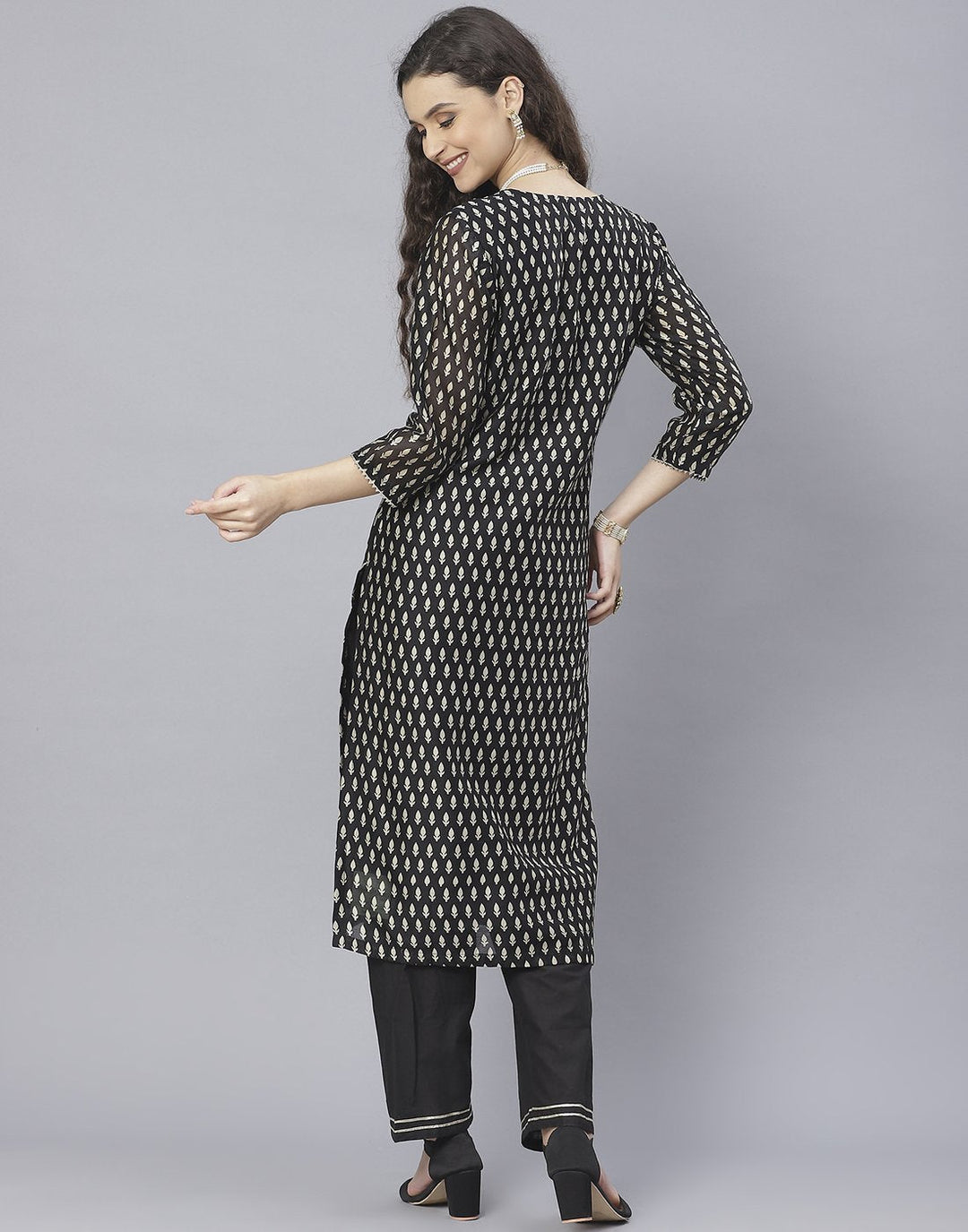 Black Cotton Chanderi Salwar Kameez