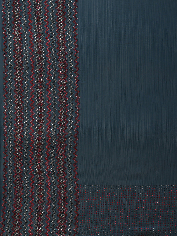 Stone Embroidered Crepe Saree