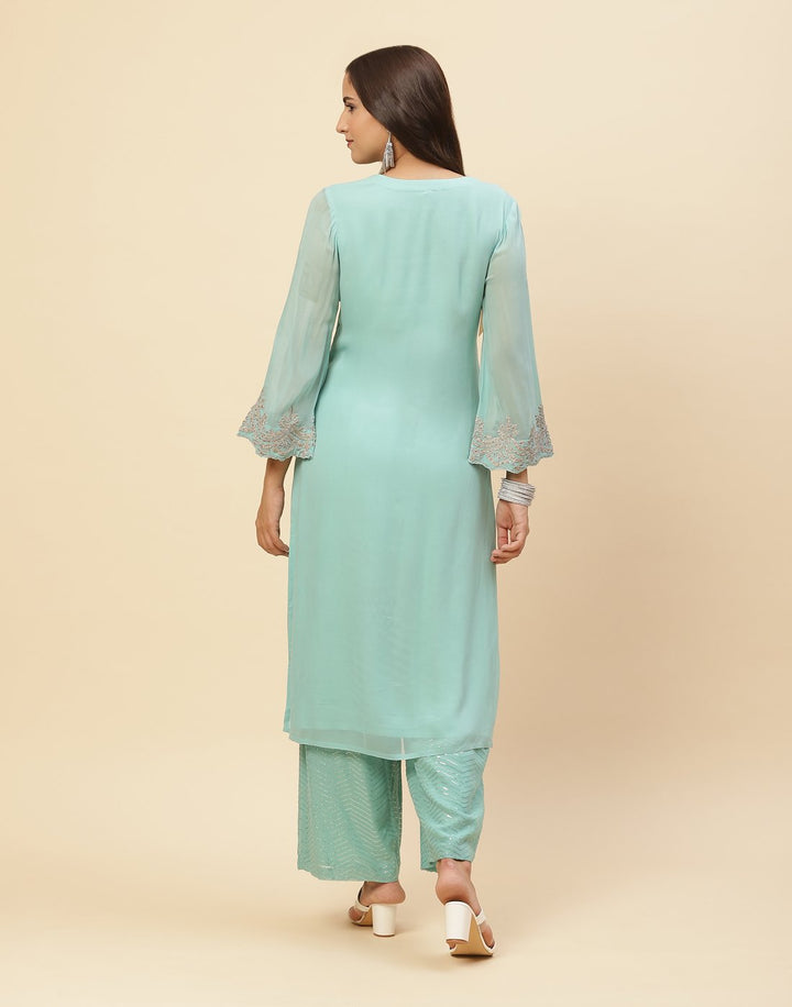 Zari Embroidered Georgette Kurti With Palazzo