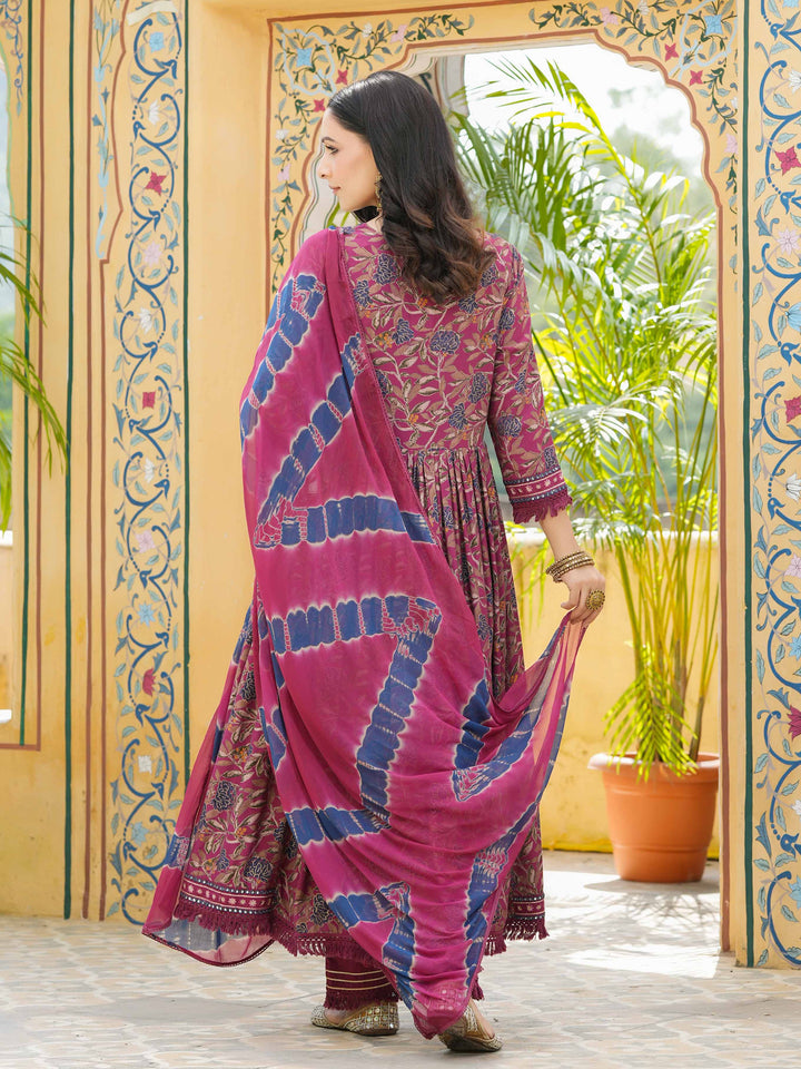 Floral Printed Muslin Kurta With Palazzo &amp; dupatta