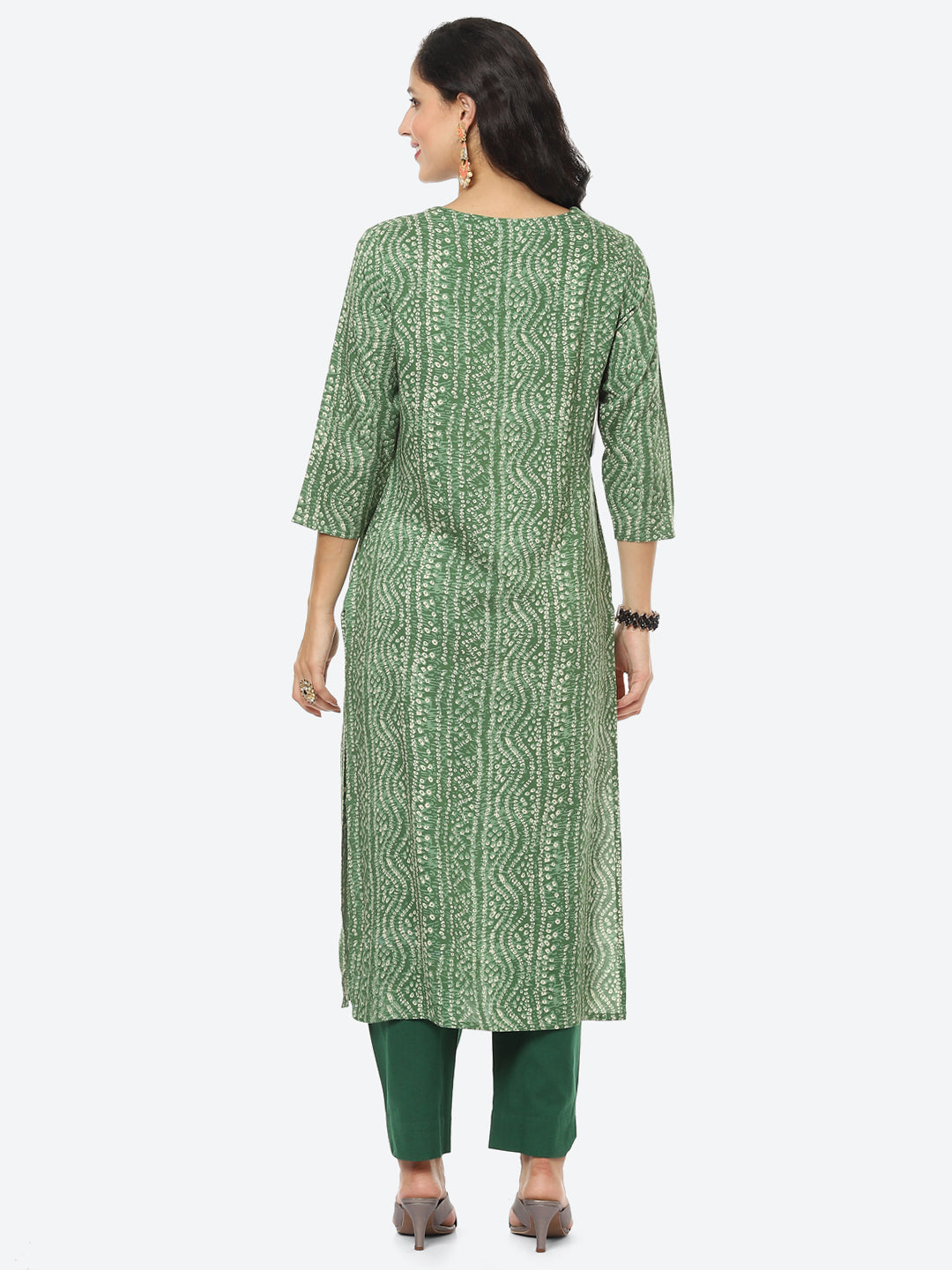 Yoke Embroided Bandhani Printed Cotton Kurti