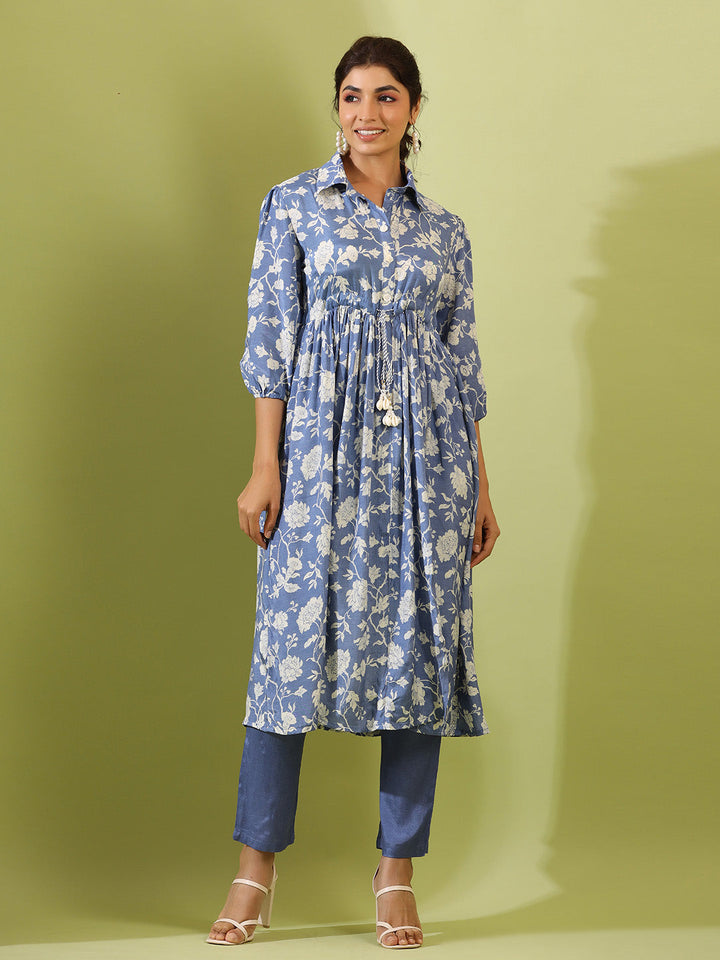 Floral Printed Muslin Kurta With Pants