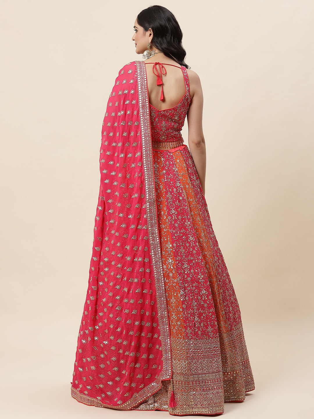 Zari Embroidered Georgette Choli With Lehenga &amp; Dupatta
