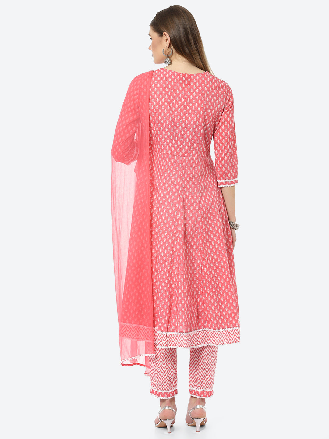 Resham Neck Booti  Printed Cotton A-line Kurta With Pant &amp; Chiffon Dupatta