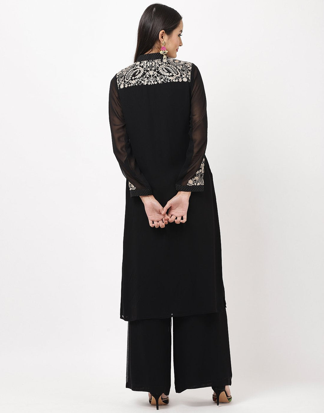 MBZ Meena Bazaar-Black Georgette Kurti with Palazzo