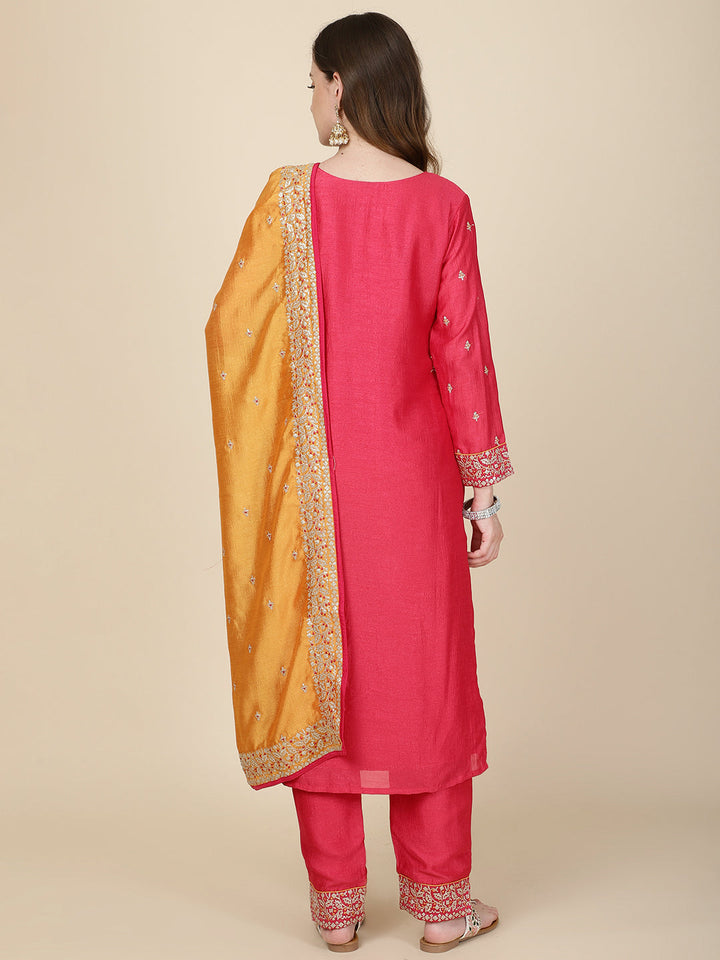 Sequin Work Handloom Kurta With Pants &amp; Dupatta