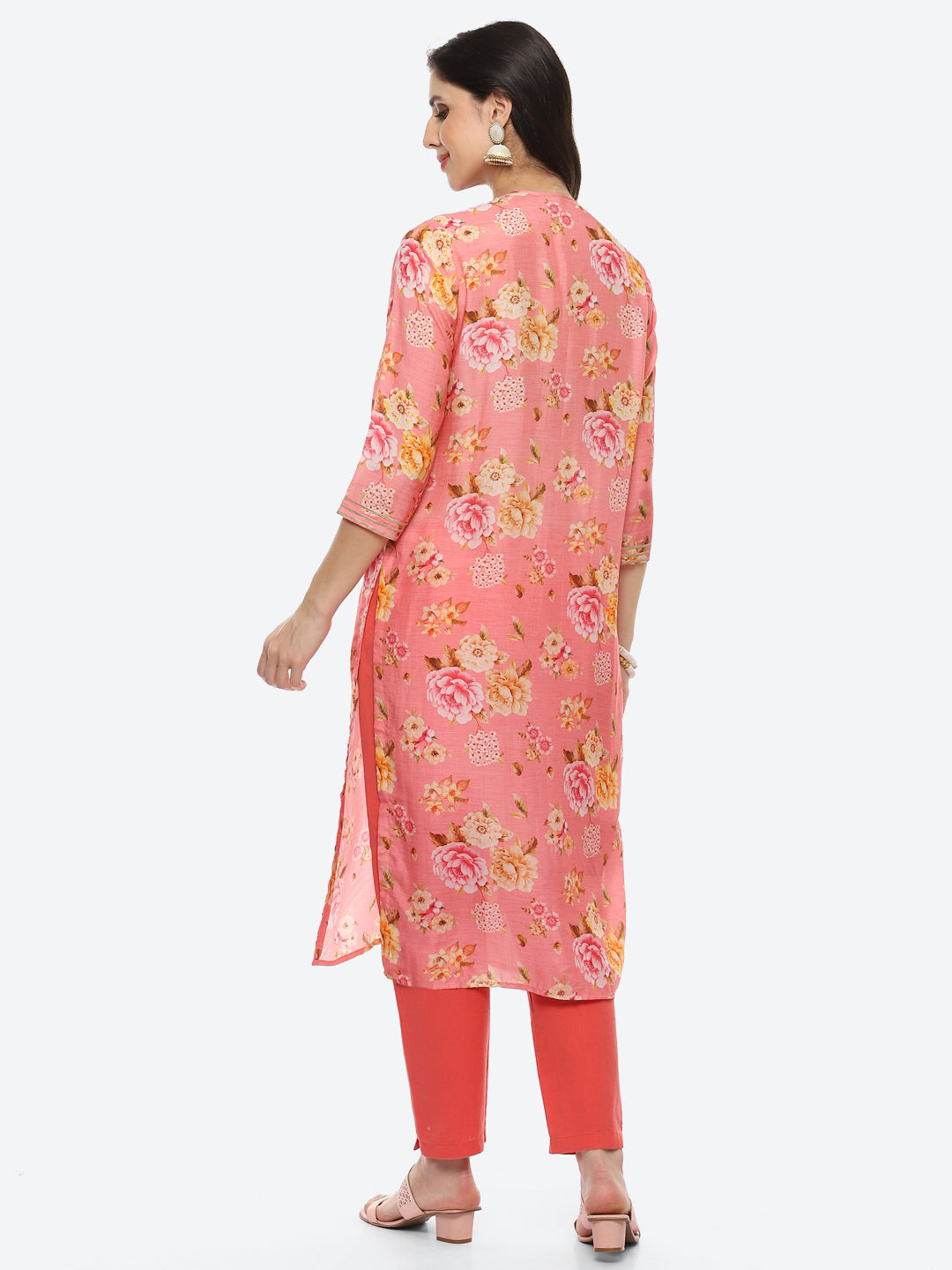 Sequin Work Yoke Printed Muslin Kurta