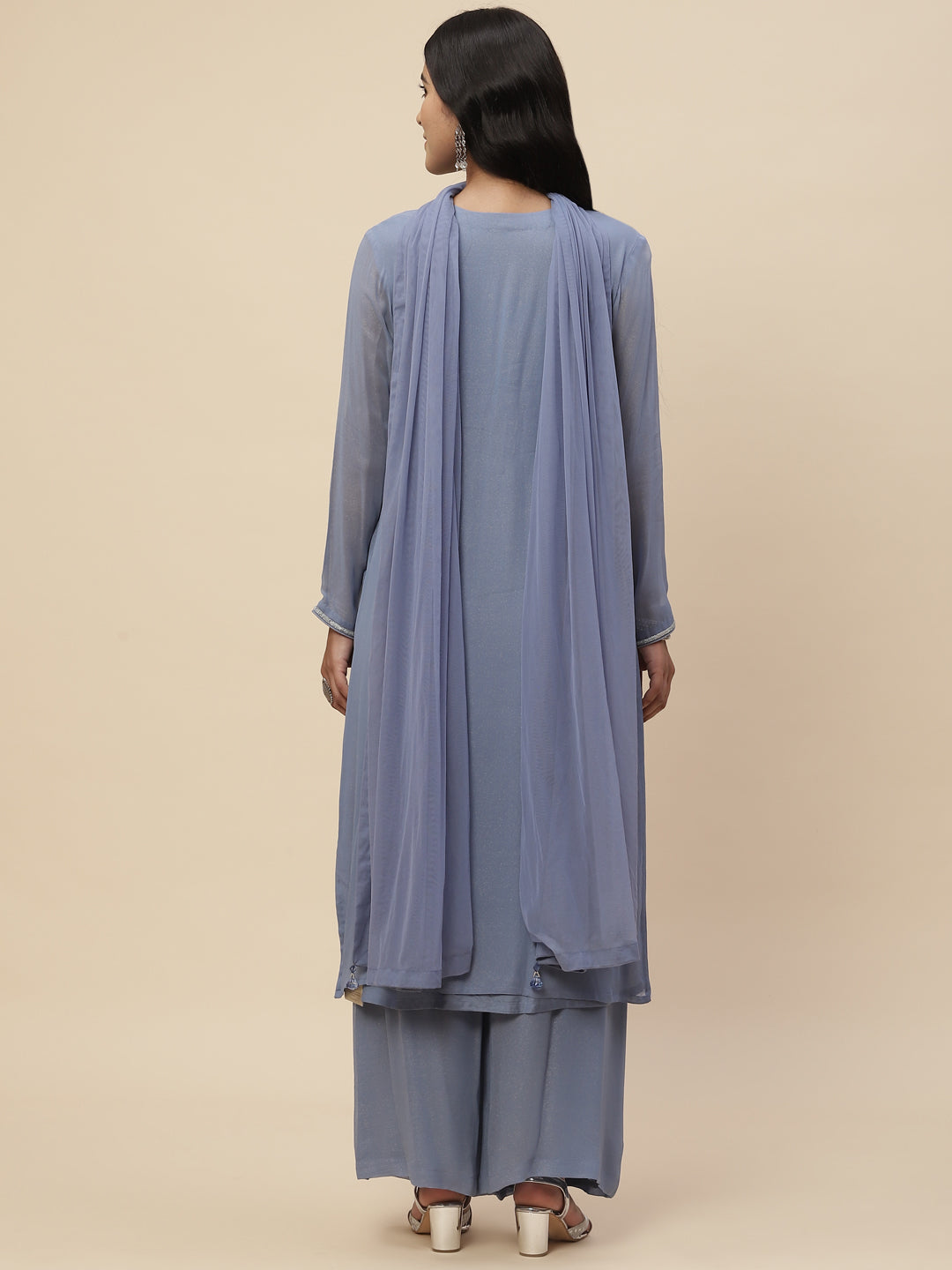 Stone Work Georgette Kurta With Pants &amp; Dupatta