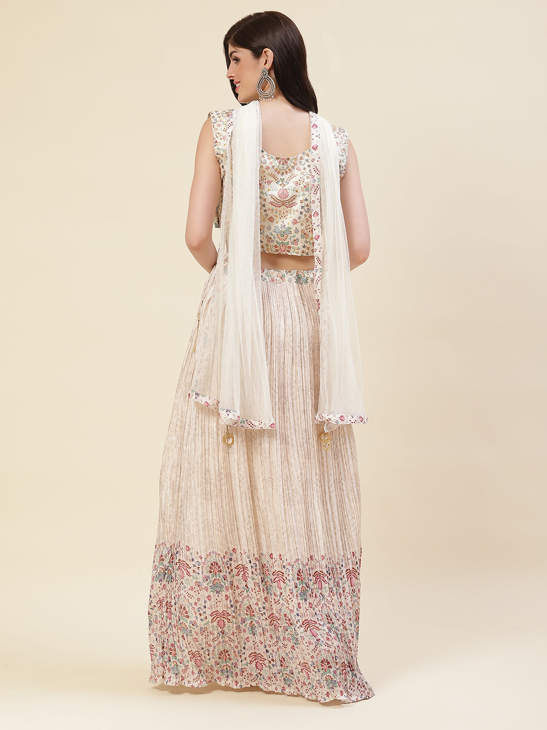 Floral Printed Crepe Choli With Lehenga &amp; Dupatta