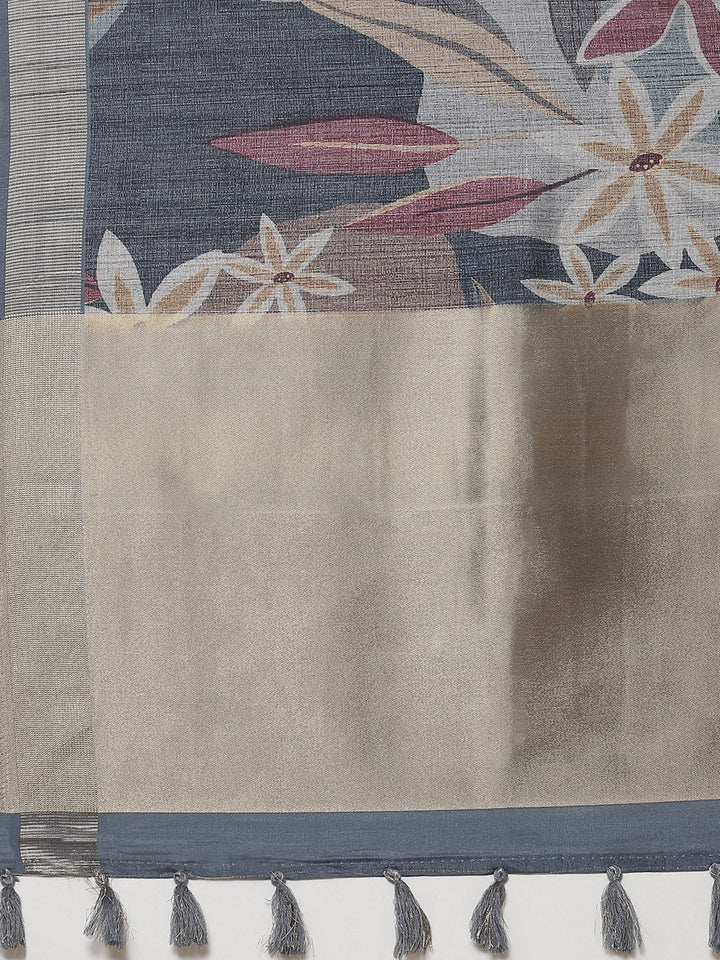 Digital Floral Printed Tussar Saree
