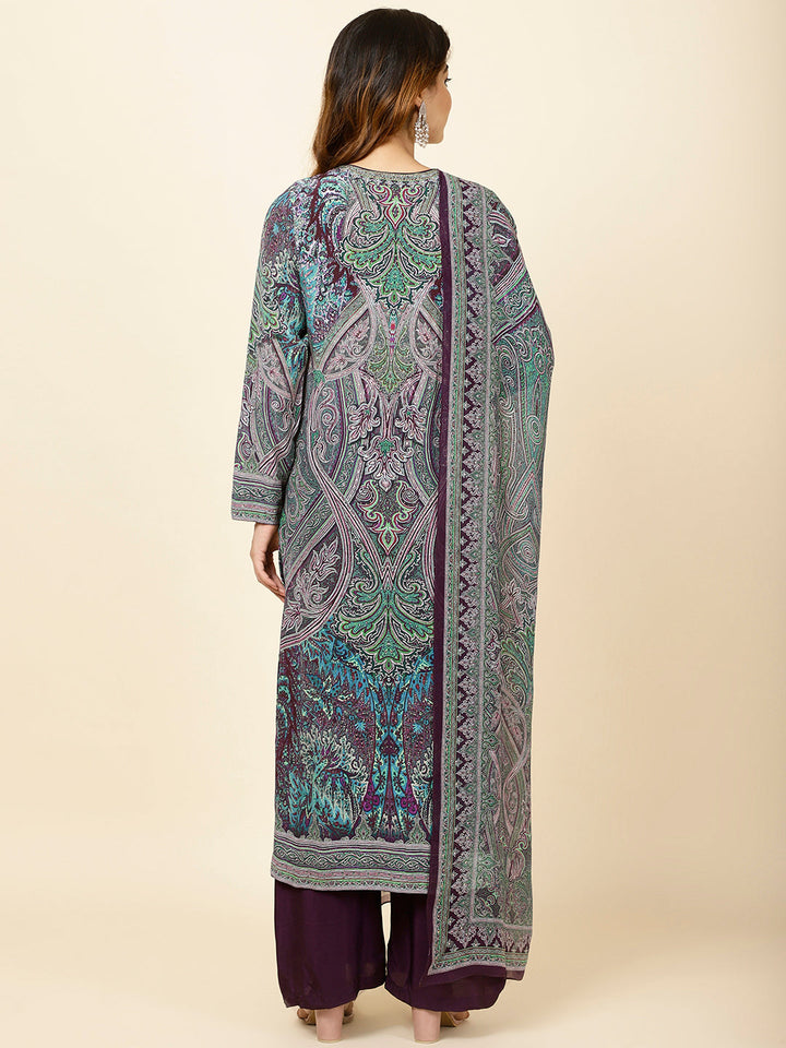 Digital Printed Crepe Kurta With Palazzo &amp; Dupatta