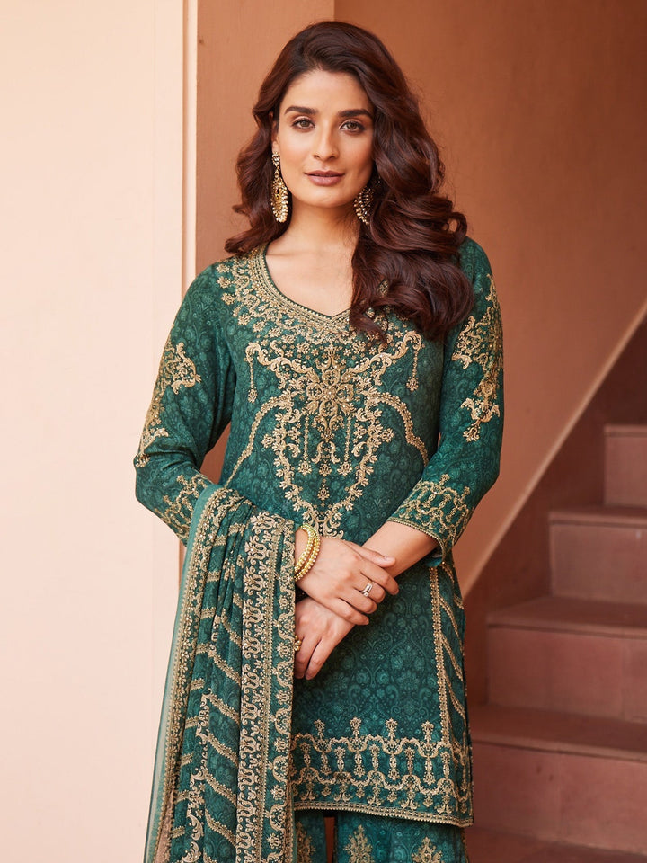 Digital Printed Crepe Kurta With Sharara &amp; Georgette Dupatta