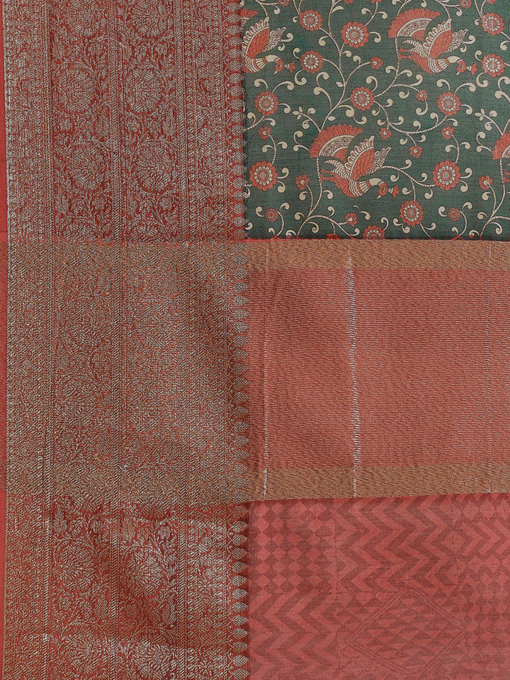 Floral Printed Banarasi Border Pallu Cotton Chanderi Saree