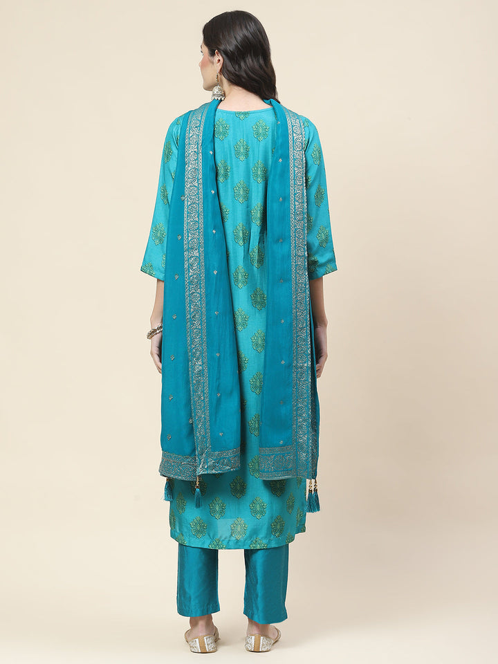 Floral Printed Handloom Kurta With Pants &amp; Dupatta