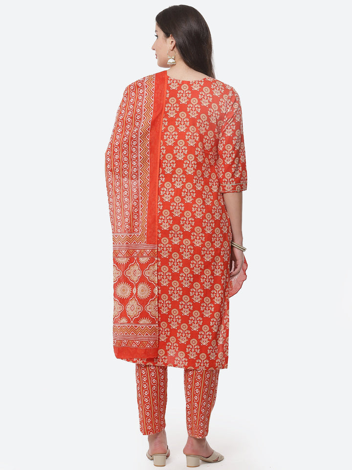 Printed Cotton Muslin Kurti With Printed Pant And Dupatta