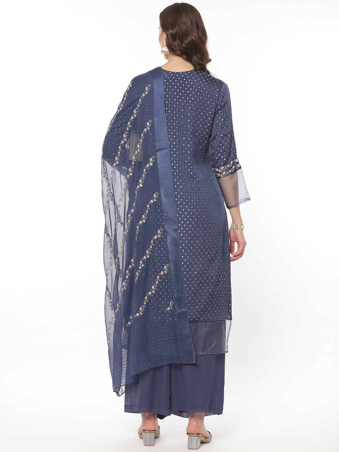 Resham Booti Neck Work Crepe Georgette Stitched Salwar Kameez With Embroidered Dupatta